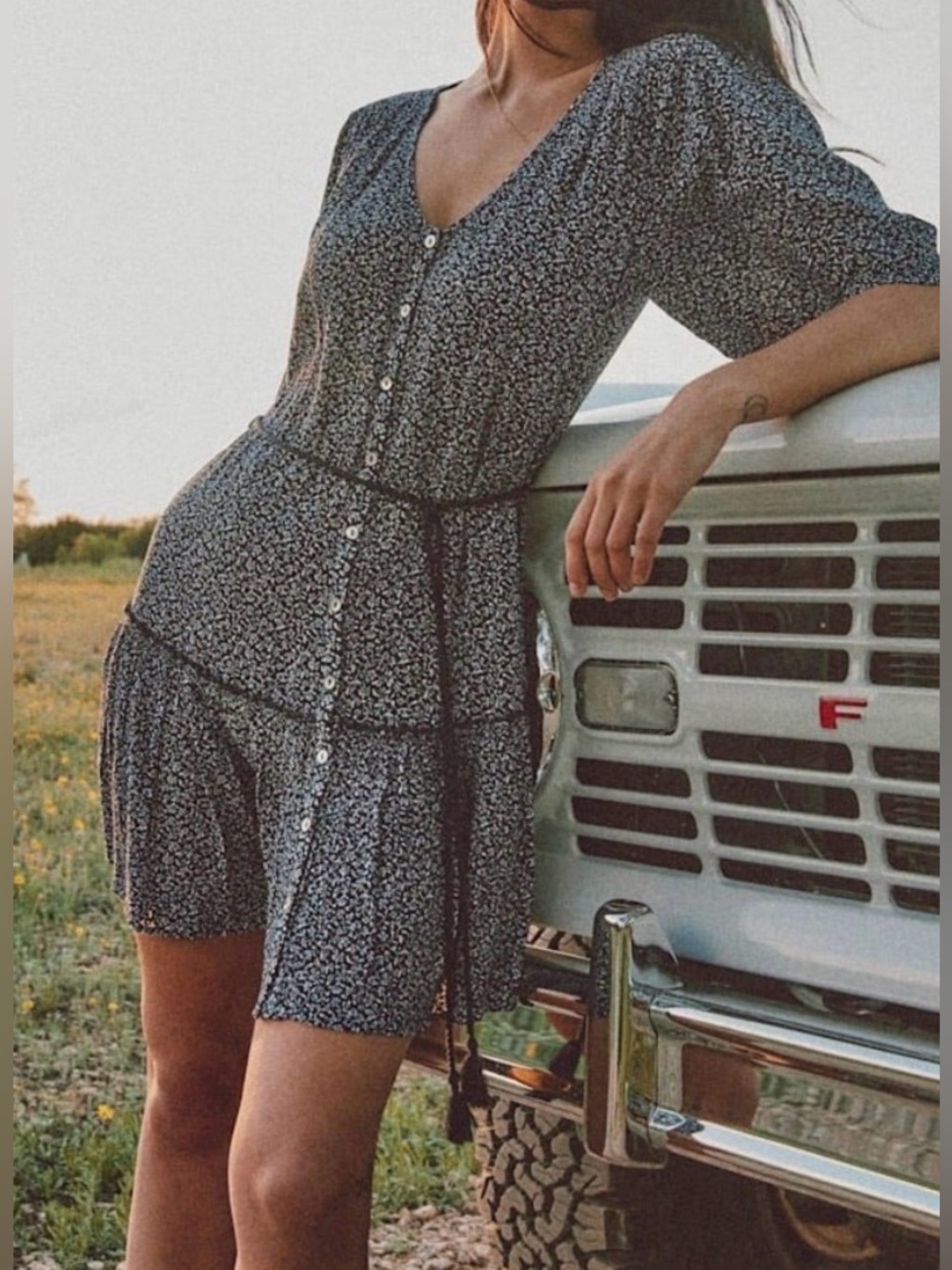 Faherty Orinda Mini Dress Navy Riverton Ditsy Floral Small boho peasant festival